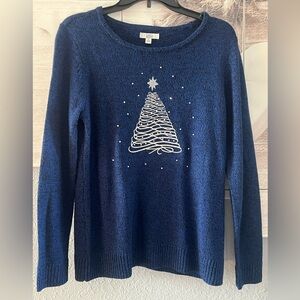 Croft & Barrow Navy Holiday Sweater With Rhinestones - Sz S
